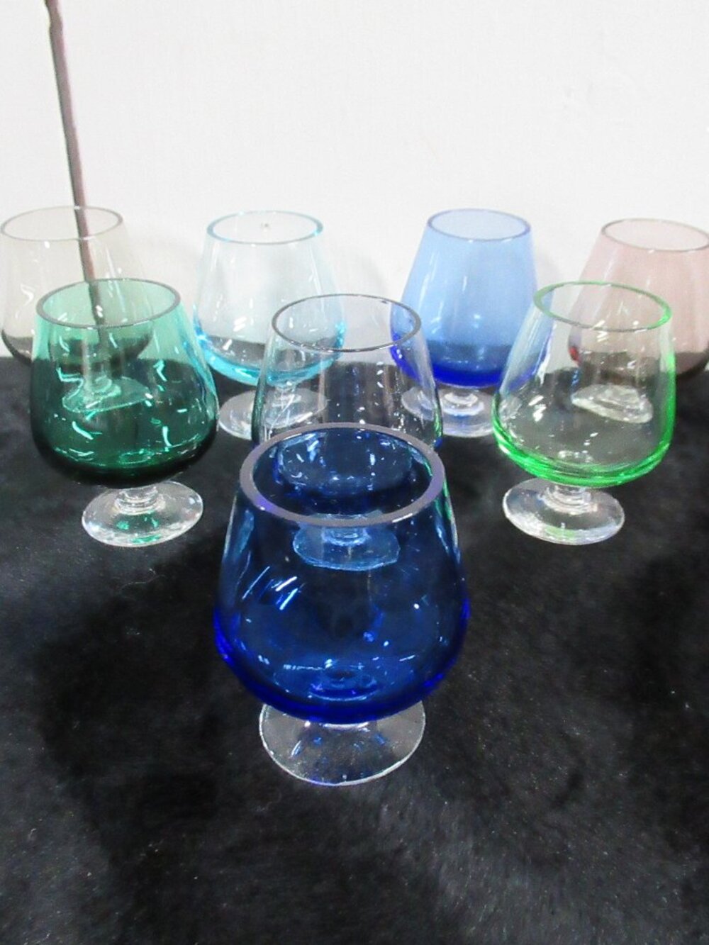 Vintage of 8 Multicolor Mini Brandy Snifters Cordial Shot Glasses
